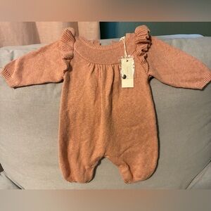 Quincy Mae Ruffled Knit romper- salmon color